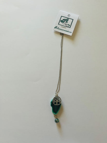 12" Chain, Green Geode Slice, Glass Bead & Tree. Jewelry