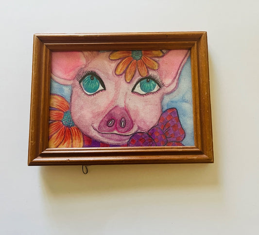 Lady Pig. Original Ink Drawing, 5x7