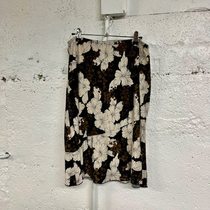 Y2K Neutral Tone Floral Midi Skirt, L