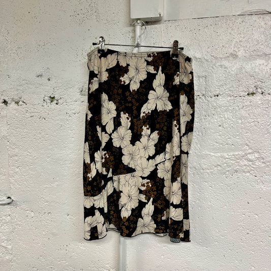 Y2K Neutral Tone Floral Midi Skirt, L