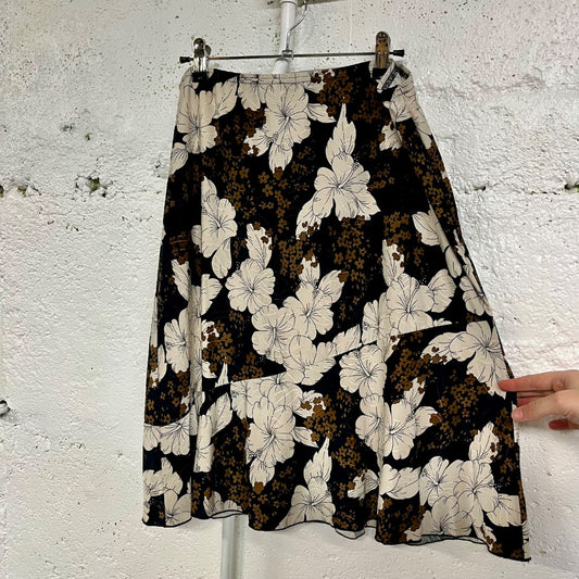 Y2K Neutral Tone Floral Midi Skirt, L