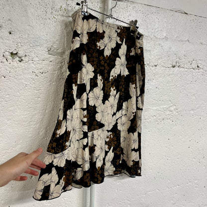 Y2K Neutral Tone Floral Midi Skirt, L