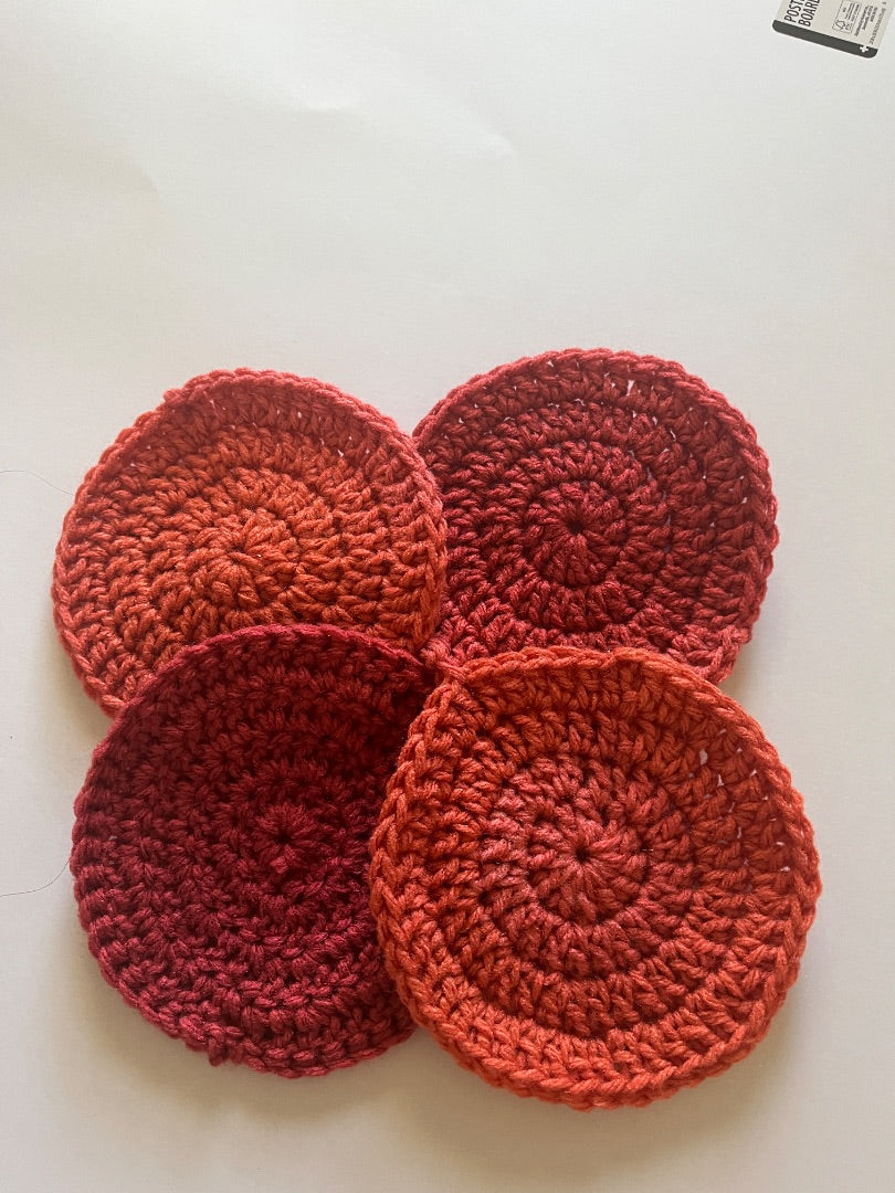 4 Decorative Crochet Coasters Light and dark burnt orange  Decor, 4 3/4”