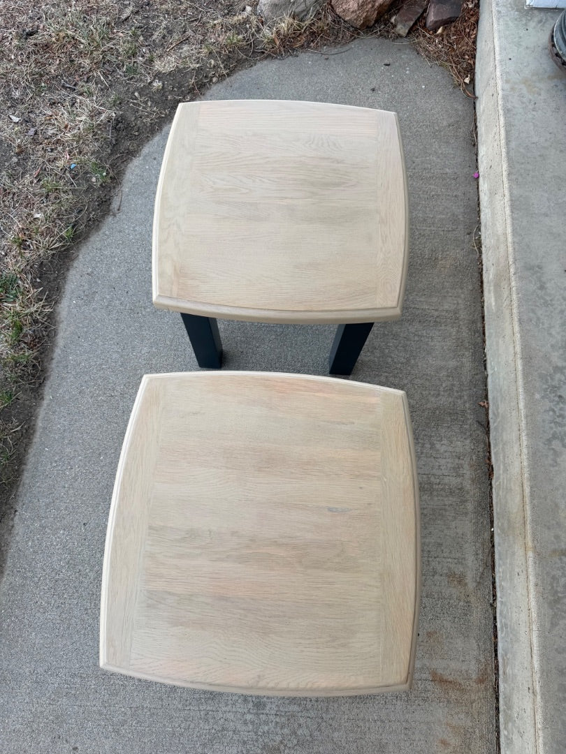 Charcoal and beige wash  Pair of oak tables, 20x20x18.5 tall