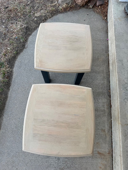 Charcoal and beige wash  Pair of oak tables, 20x20x18.5 tall