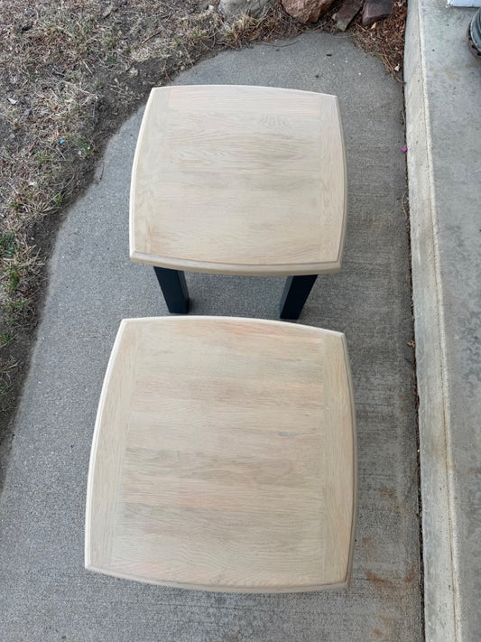 Charcoal and beige wash  Pair of oak tables, 20x20x18.5 tall