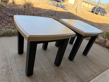 Charcoal and beige wash  Pair of oak tables, 20x20x18.5 tall
