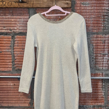 80s Hand-Beaded V-Back Dress, 8/M/L