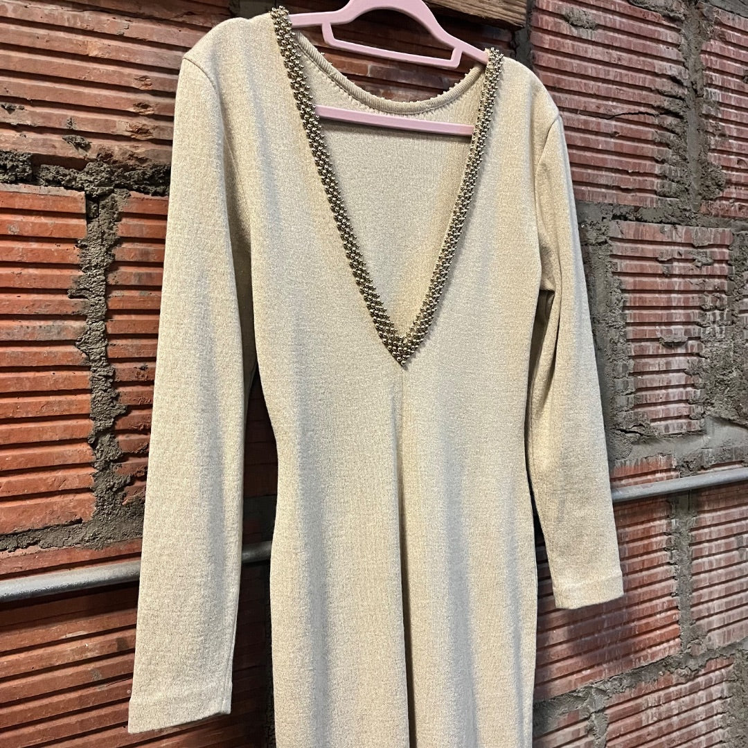 80s Hand-Beaded V-Back Dress, 8/M/L
