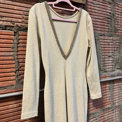 80s Hand-Beaded V-Back Dress, 8/M/L