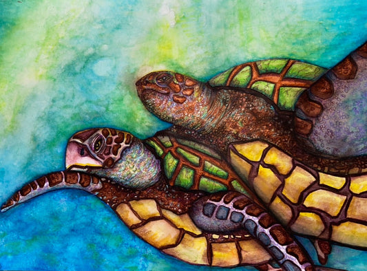 Chasing Turtles Print Original was created with watercolors and ink Print, 11x14