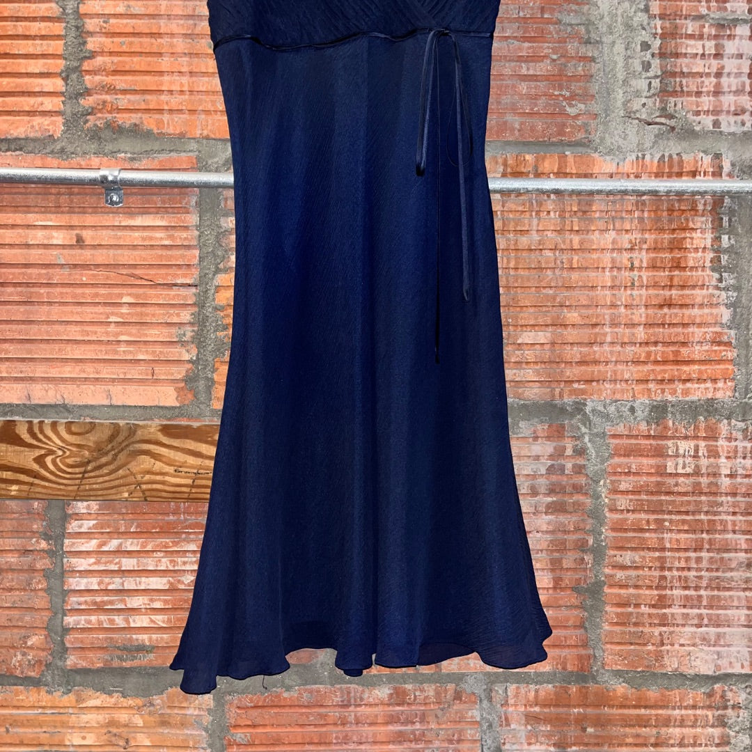 Y2K Silk Shell Navy Formal Dress, S