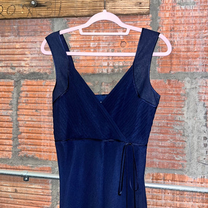 Y2K Silk Shell Navy Formal Dress, S