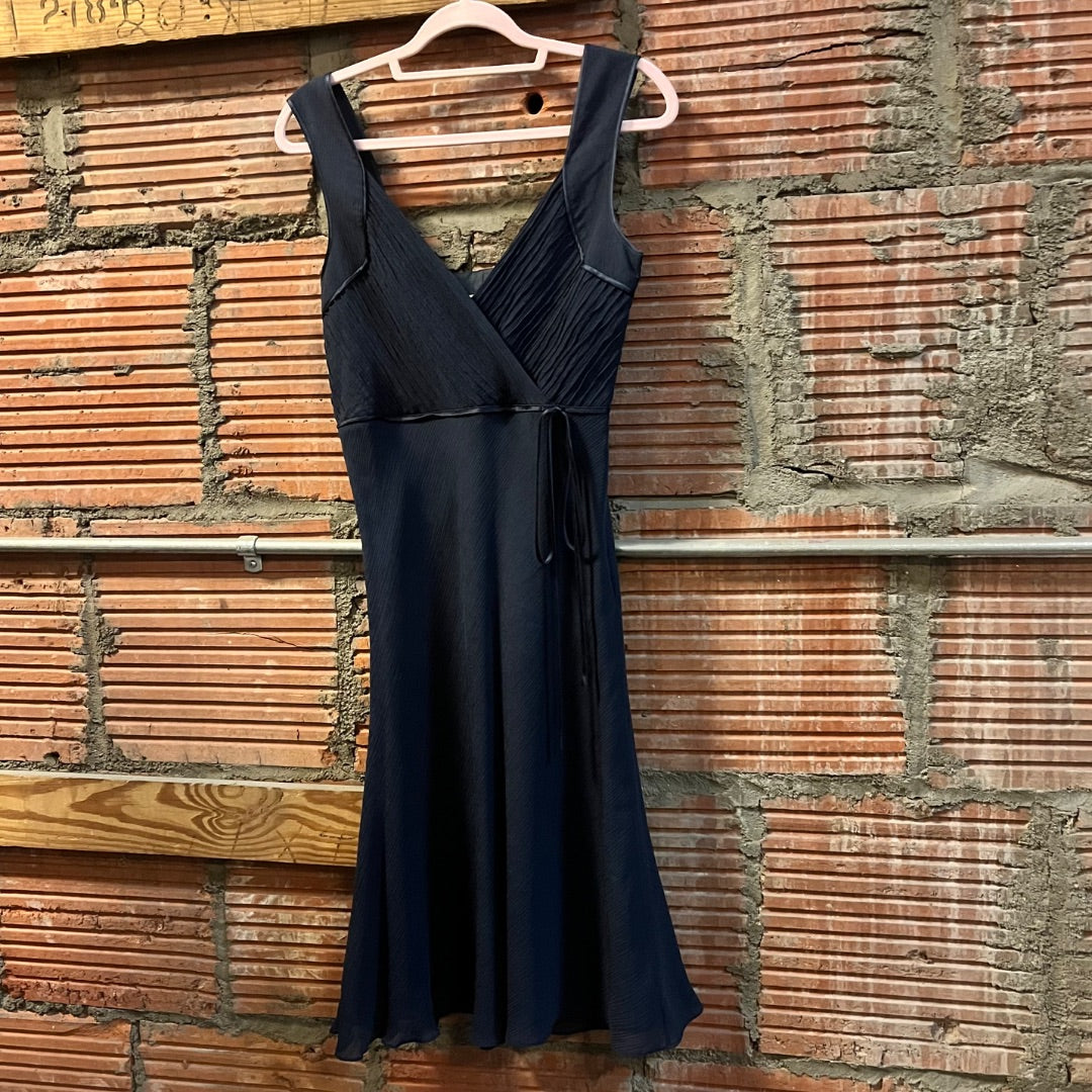 Y2K Silk Shell Navy Formal Dress, S