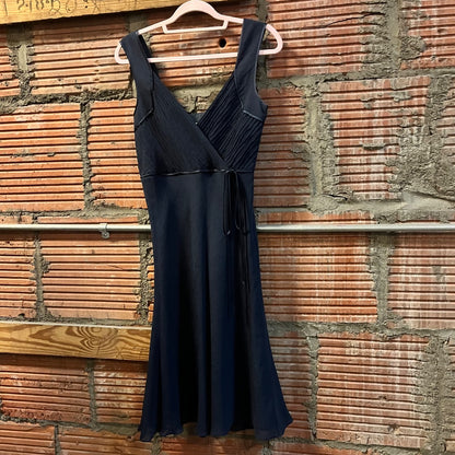 Y2K Silk Shell Navy Formal Dress, S