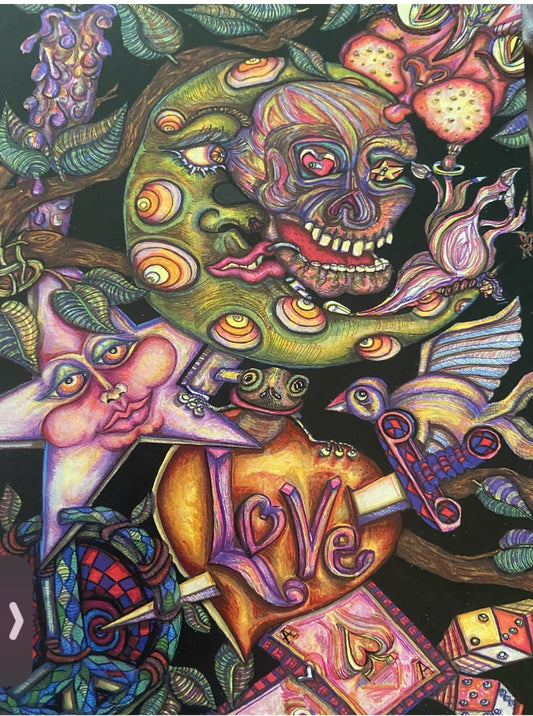 Moon Skull Love. Original was created with ink. Print, 5x7