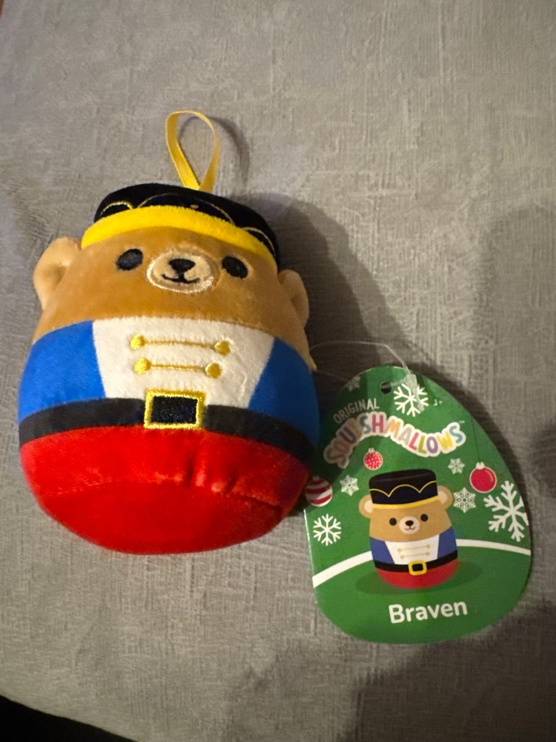 Braven Squishmallow Ornament; Bear Toy Soldier, 4.5in