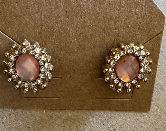 Oval peach w/rhine stud earrings
