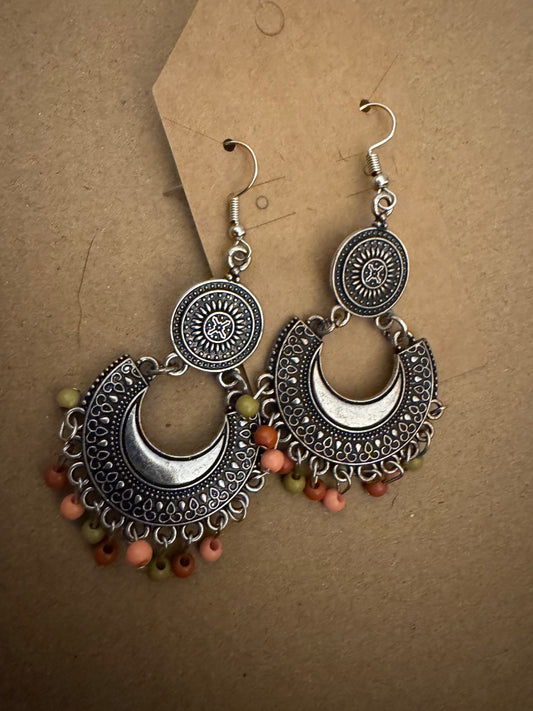 ST gunmetal orange circle dangle earrings