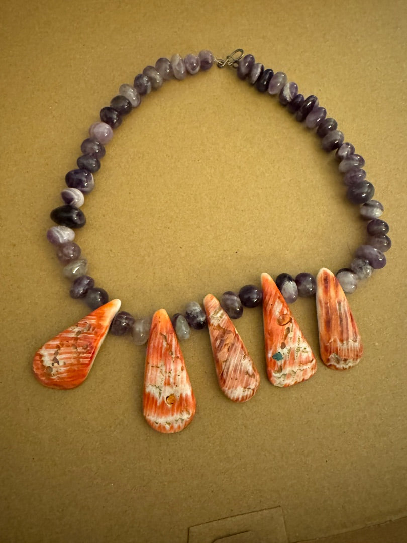 Amethyst Coralcolorshell necklace