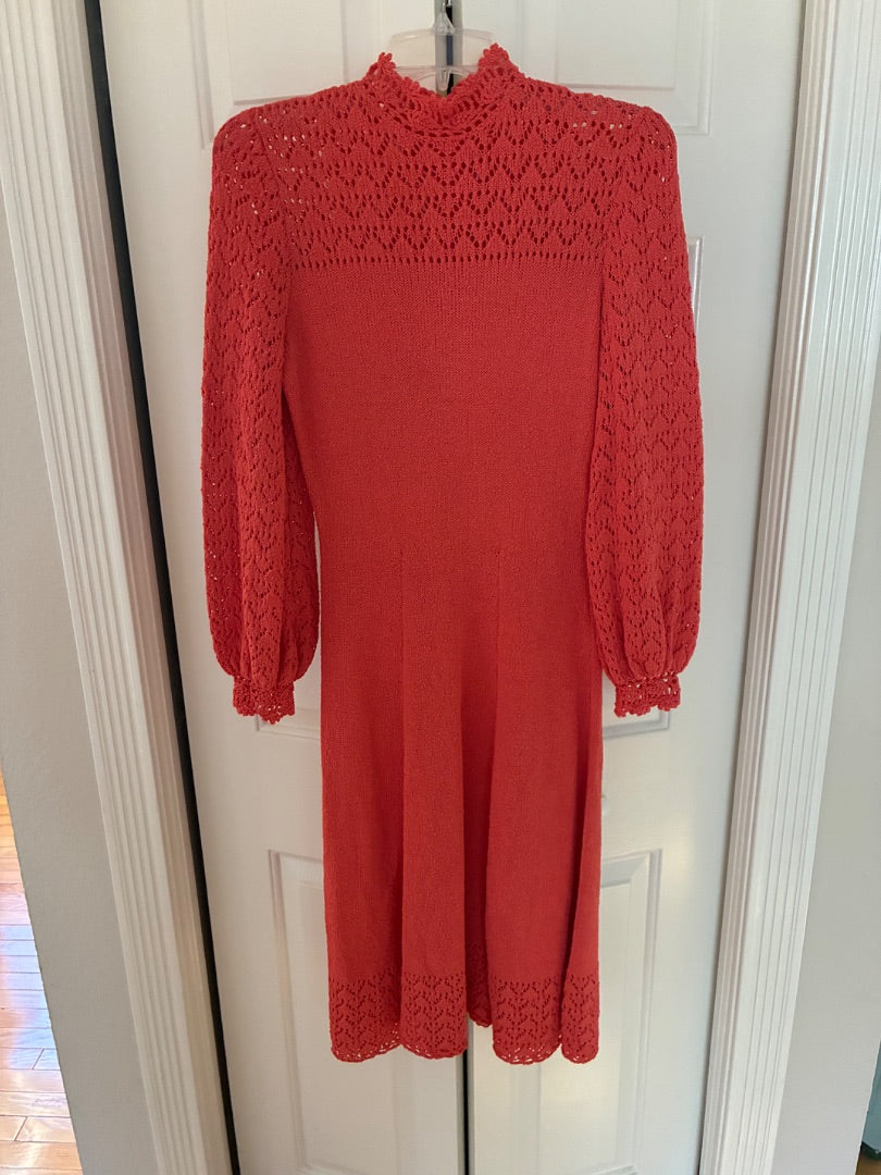 1960s/70s coral crocheted dress, M