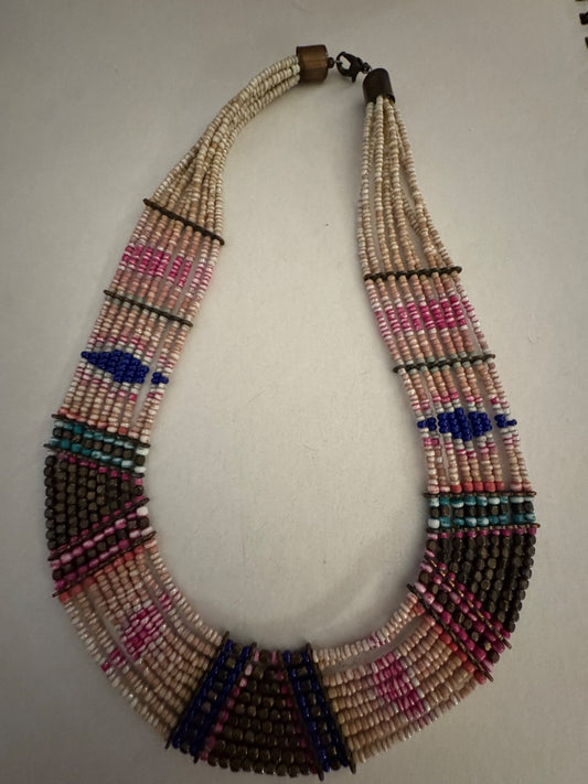 Multi tan blue red choker necklace