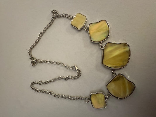 Light yellow fx abalone silver tone necklace