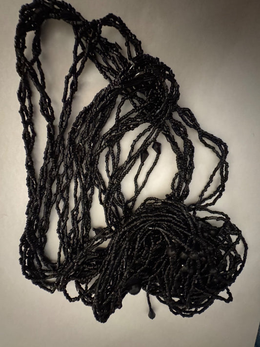 Black seed bead multi strand lariat necklace