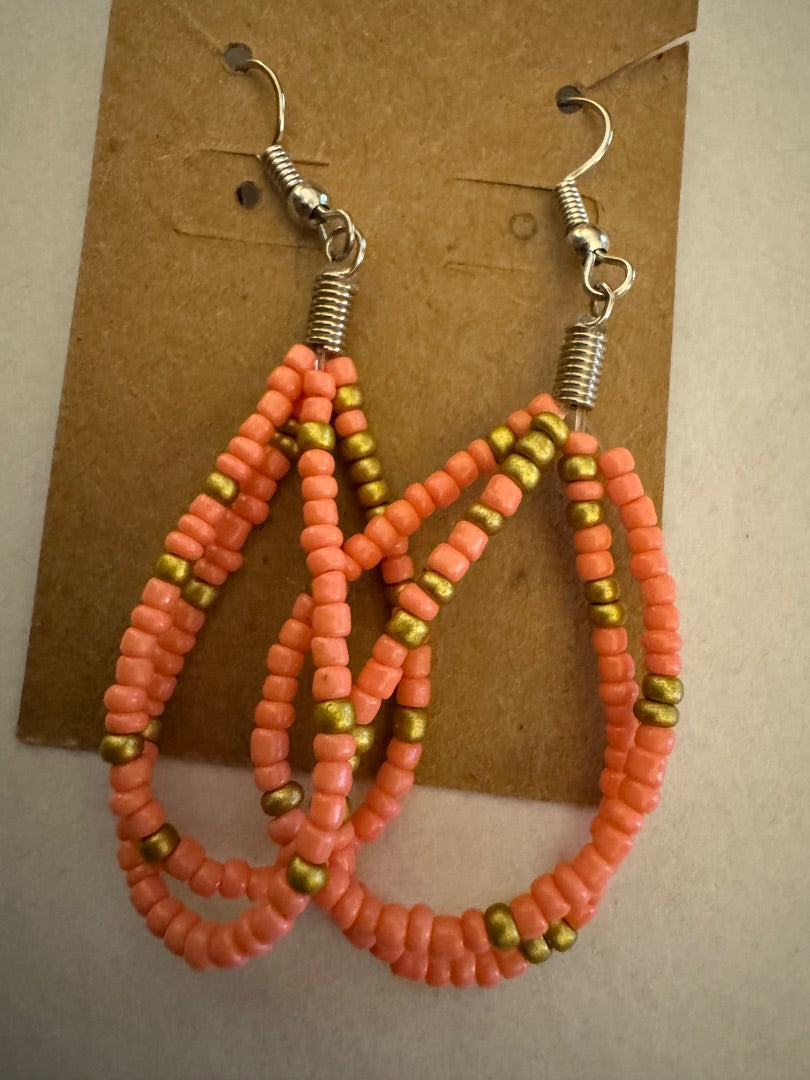 Orange seedbead dangle earrings