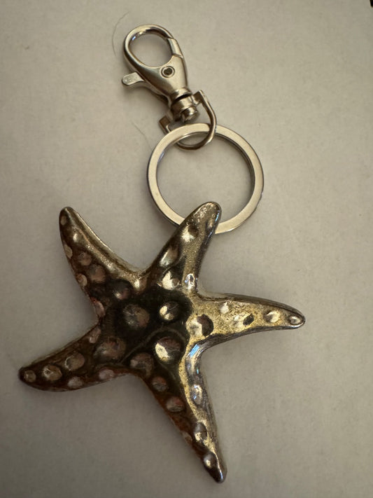 Large Starfish silvertone purse charm key chain