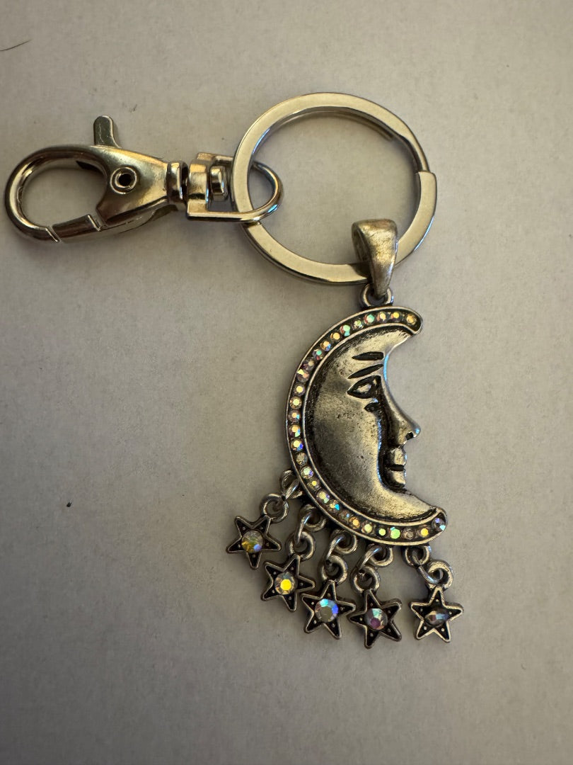 Moon silvertone with dangles purse charm key chain