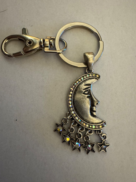 Moon silvertone with dangles purse charm key chain
