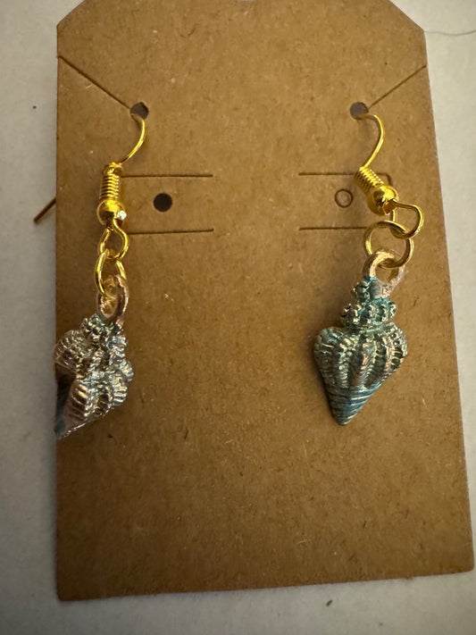 Small blue seashell dangle earrings