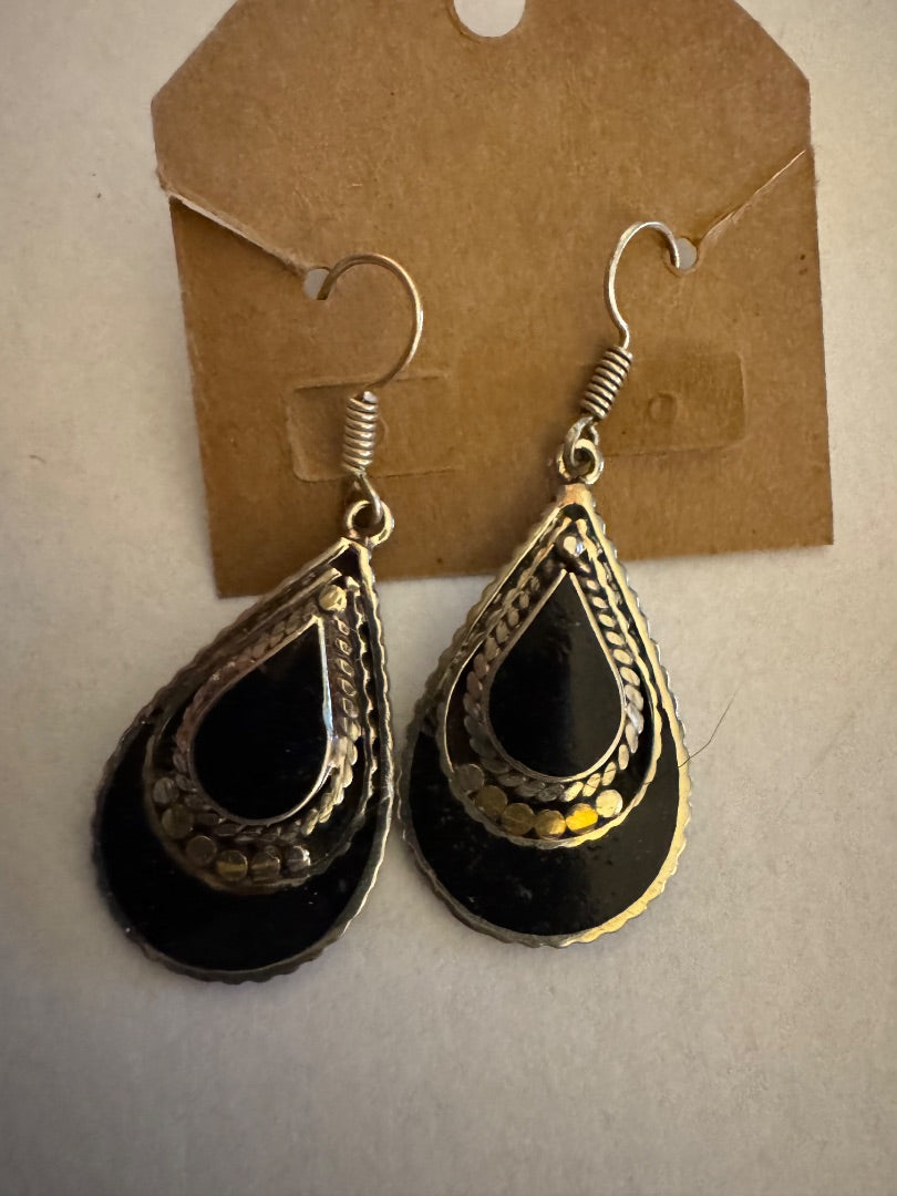 Black Silver teardrop dangle earrings