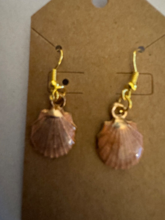 Small brown seashell dangle earrings