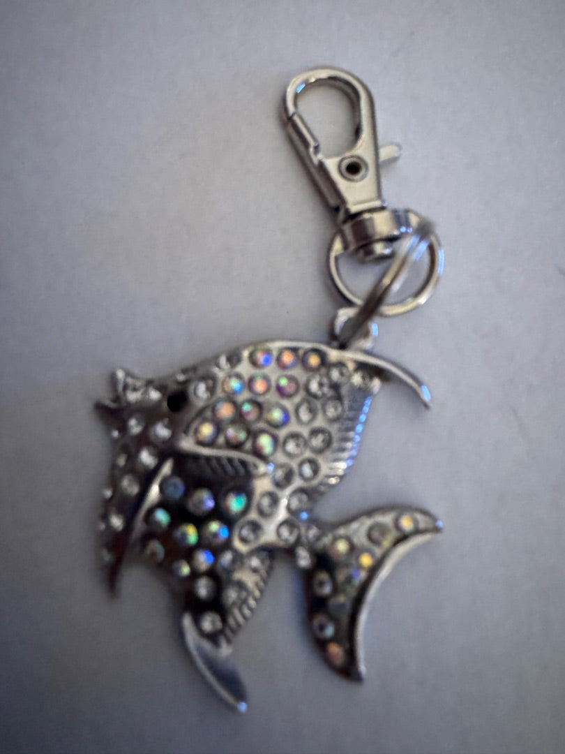 Angelfish silver tone purse charm key chain