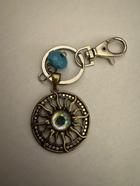 Sun silver tone purse charm key chain