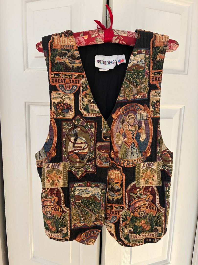Vintage brocade beverage advertisement vest, M/L