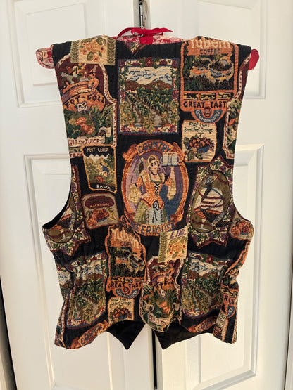 Vintage brocade beverage advertisement vest, M/L