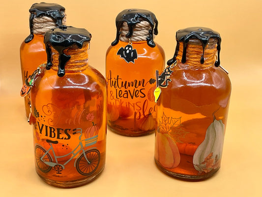 Orange and Black Handmade Color-Changing Fall Bottles