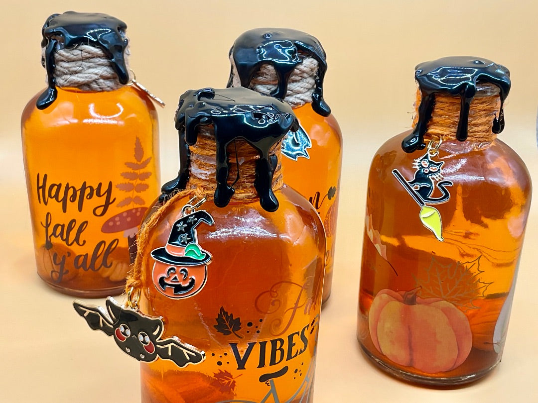 Orange and Black Handmade Color-Changing Fall Bottles
