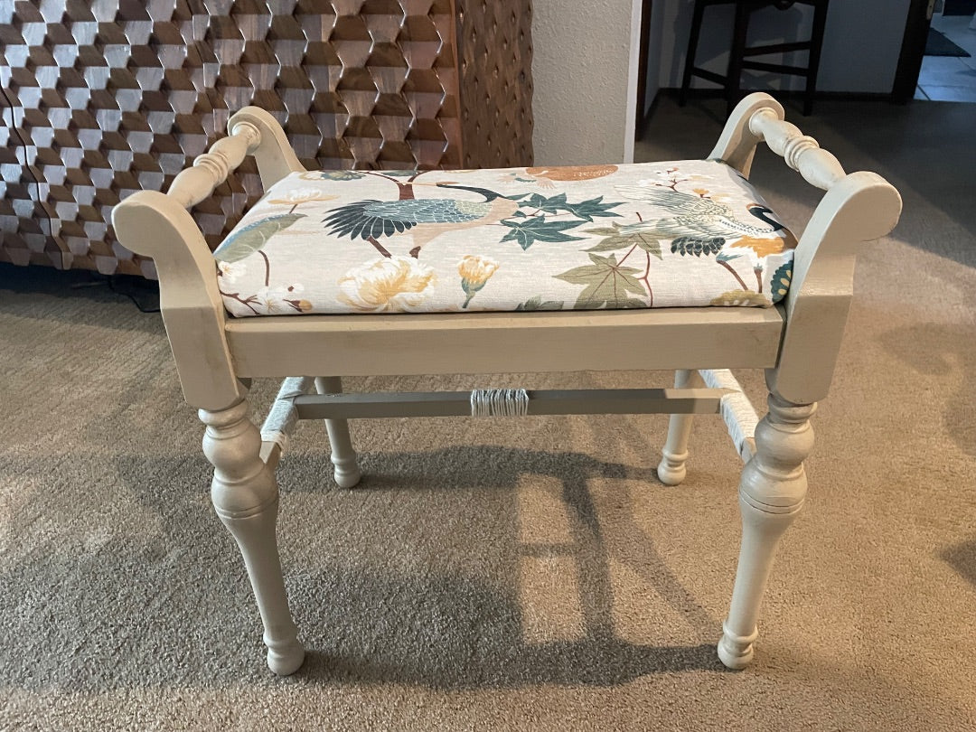 Cream with multi color fabric Painted bench