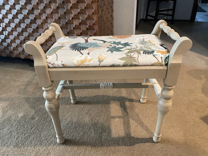 Cream with multi color fabric Painted bench