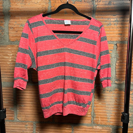 80s Hot Pink Striped Tee, M