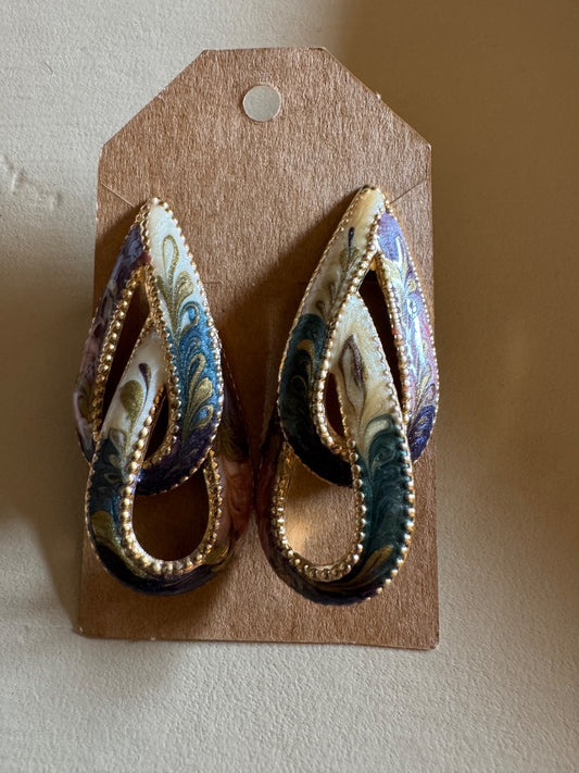 Enamel swirl goldtone tear drop stud earrings