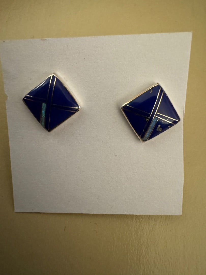 Blue Lapis inlay signed 925 stud earrings
