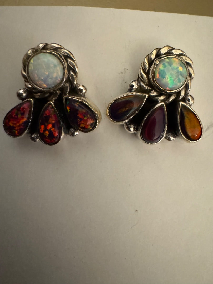 Half flower stone 925 earrings