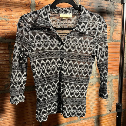 Sheer Heart Lace Button-Up, S/M