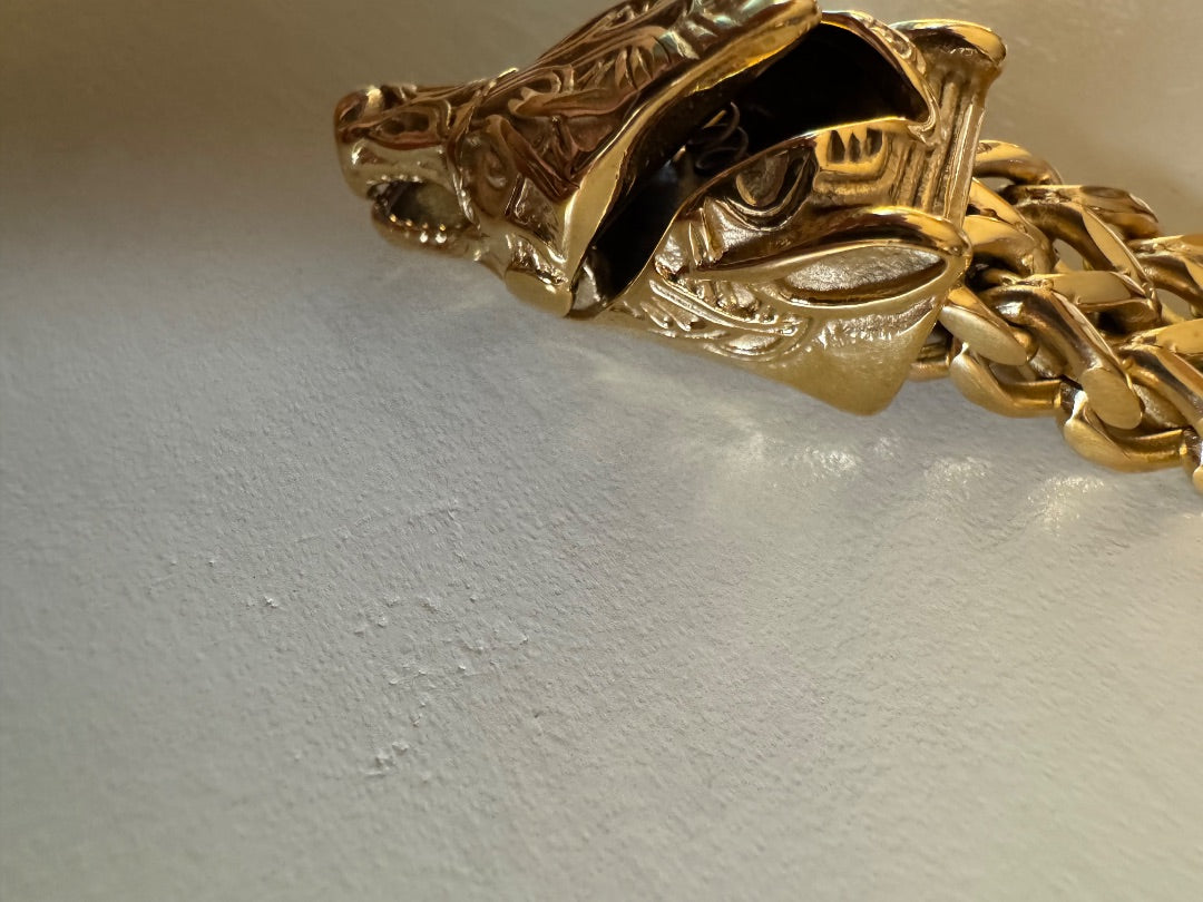 Wolf gold tone link bracelet