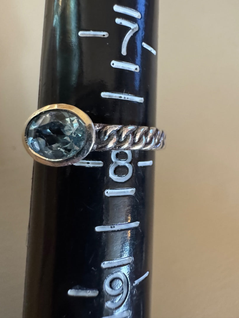 Blue topaz oval stone 925 twisted band ring 8